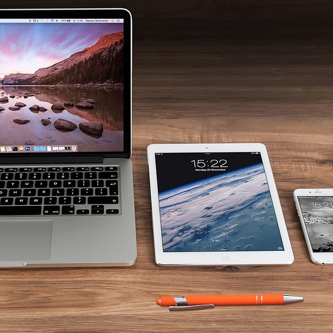 8 Pieces Ballpoint Pen with Stylus Tip Black Ink 2 in 1 Stylus Metal 1.0 mm Medium Point Smooth Pen Rainbow Colorful Rubberized Ballpoint for Touch Screen Tablet(Orange)