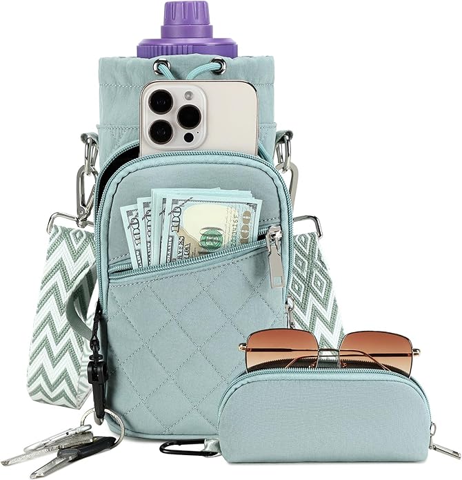 Water Bottle Carrier Bag with Strap, Water Bottle Holder Crossbody Bags for Women Men for Walking, Hiking,Cycling