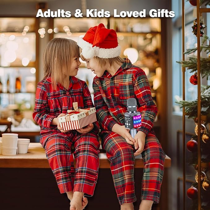 BONAOK Karaoke Microphone for Kids & Adults - Bluetooth Microphones Singing Mic with Disco Lights, Echo Effect, Built-in Speaker Portable Karaoke Player for Party Travel Gifts Q78(Space Gary)