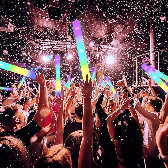 100-Count Foam Glow Sticks Party Pack - 4 Colors, Steady Bright Light Up Sticks for Weddings, Birthdays, Christmas, Halloween | Foam Glow Sticks Bulk Reusable, 6-Hr Glow, Eco-Friendly Foam