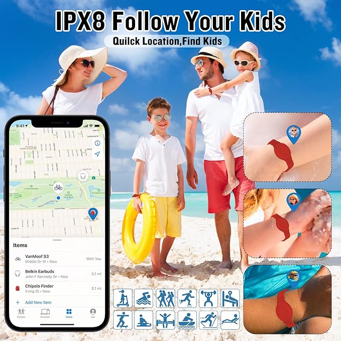 Waterproof AirTag Bracelet for Kids, Hidden Silicone Wristband for AirTag, GPS Tracker Case for Air Tag Holder Strap Band for Child Toddler, Secure Anti-Loss Protection(Red)