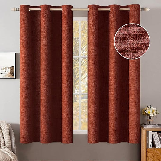 MIULEE Linen Curtains Soild 100% Blackout Thermal Insulated Burnt Orange Fall Curtains Grommet Room Darkening Curtains & Drapes for Living Room Bedroom Nursery 42 x 63, Rust Terracotta (2 Panels)