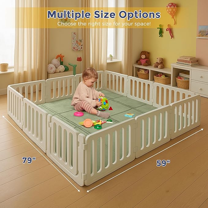 MAXYOYO 1.2" Thick Baby Play Mat for Floor, 59"x 78" Foldable Playpen Mat, Tummy Time Foam Mats Ultra Soft Support, Padded Carpet with Non-Slip Backing for Infant,Kids and Toddler Crawling, Green