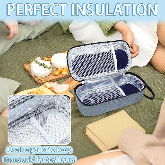 Breastmilk Cooler Bag with Ice Pack, Portable Insulated Breast Milk Storage Cooler Bag, Small Stylish Breastmilk Storage Bag Cooler with Wrist Strap (Grey)