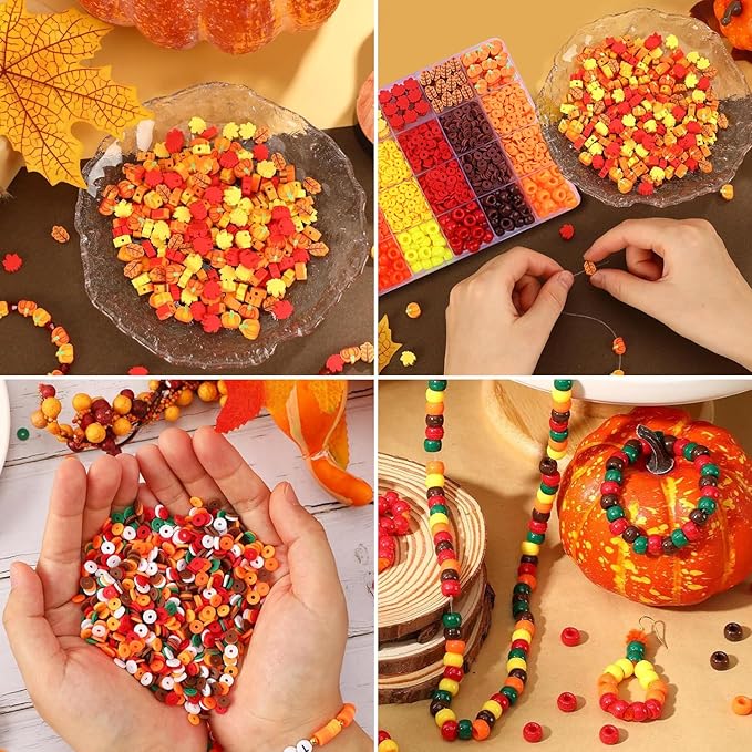 2480pcs Thanksgiving Fall Polymer Clay Beads Charms Friendship Bracelet Necklace Earring Jewelry Making kit, Accessories for Arts Crafts DIY Gifts for Women Girls