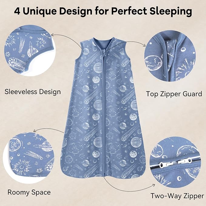Baby Sleep Sack 12-18 Months 3 Pack 100% Cotton Lightweight 0.5 TOG Wearable Blanket Baby Sleep Bag with 2-Way Zipper for Infant Toddler