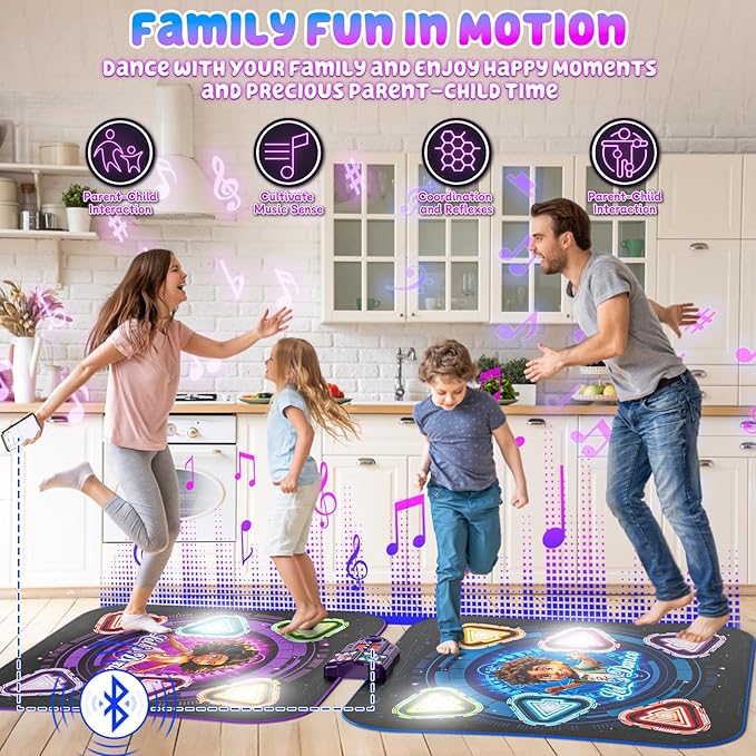 Dance Mat, 2025 Light Up 2-Player Opposing Dance Pad with Single & Double Player Modes, 12-Button Kids Music Toys with Bluetooth, Birthday for 3-12 Year Old Boys Girls