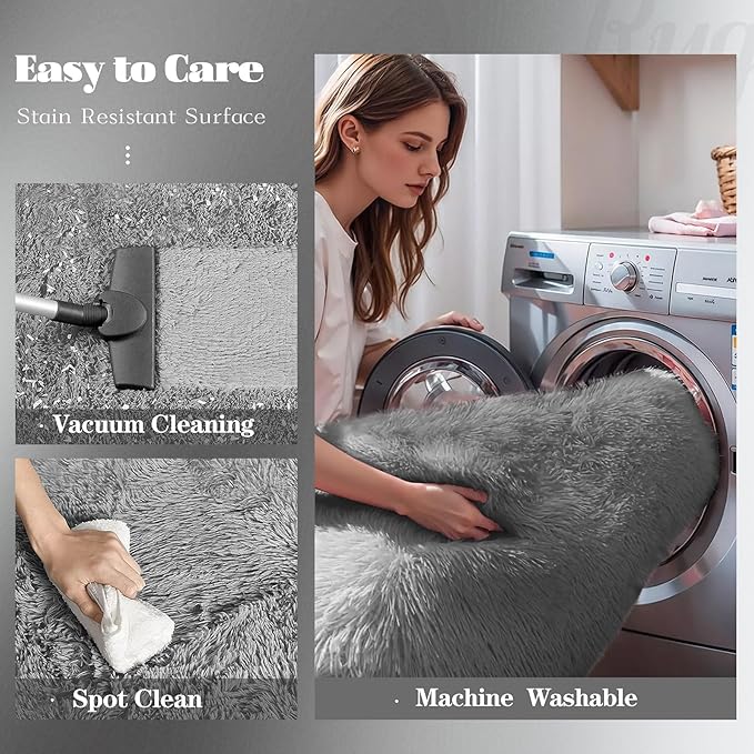 5x7 Area Rug for Living Room: Fluffy Shag Soft Washable Rugs Fuzzy Plush Indoor Carpet for Bedroom Nursery Playroom Dorm Kids Girls Boys Room (Dark Grey, 5'x7')