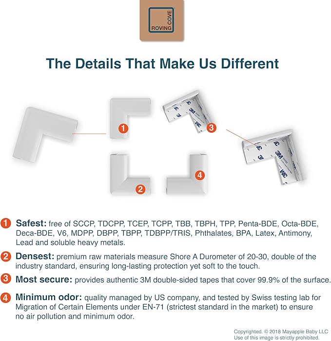 Roving Cove Slim-Fit Corner Protector for Baby Proofing (8 Small Corners), Soft Rubber Foam Furniture Corner Bumper Guards, 3M Adhesive Pre-Taped, Oyster White (Off White)