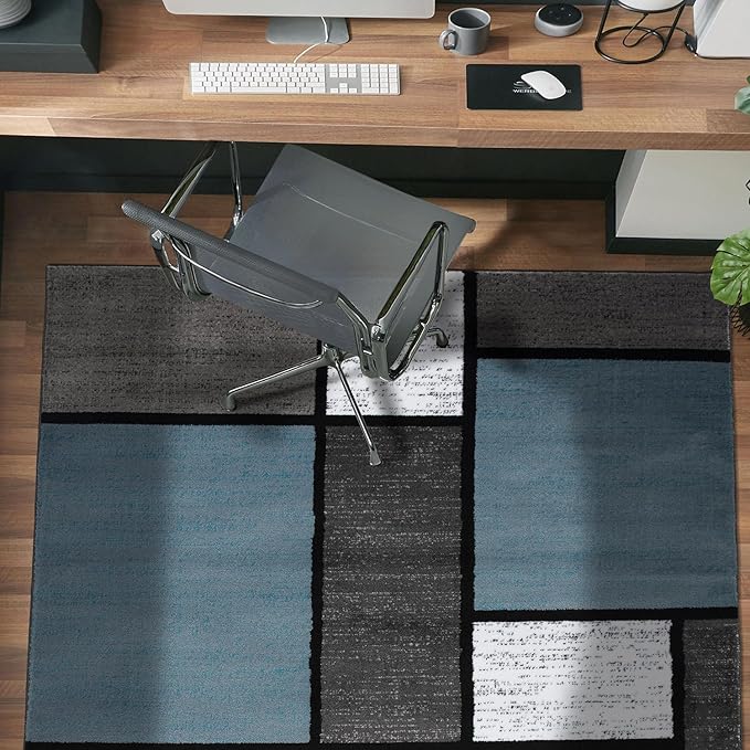 Rugshop Contemporary Modern Boxes for Home Office,Living Room,Bedroom,Kitchen Non Shedding Area Rug 4' x 6' Blue