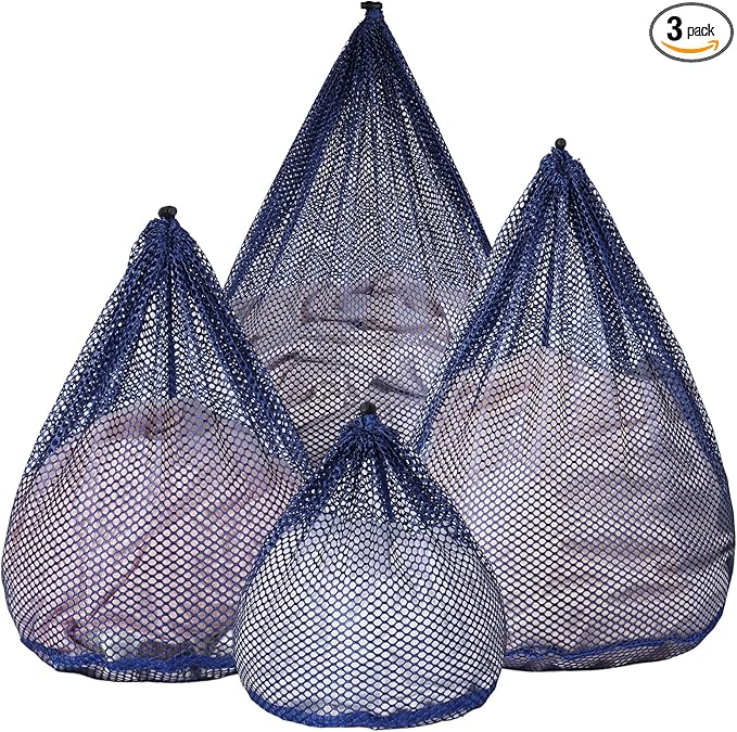 4Pcs Mesh Laundry Bags Washing Machine Mesh Wash Bags for Clothes,Underwear,Lingerie, Bed Linen with Drawstring Closure Sturdy(4 Size, Blue)