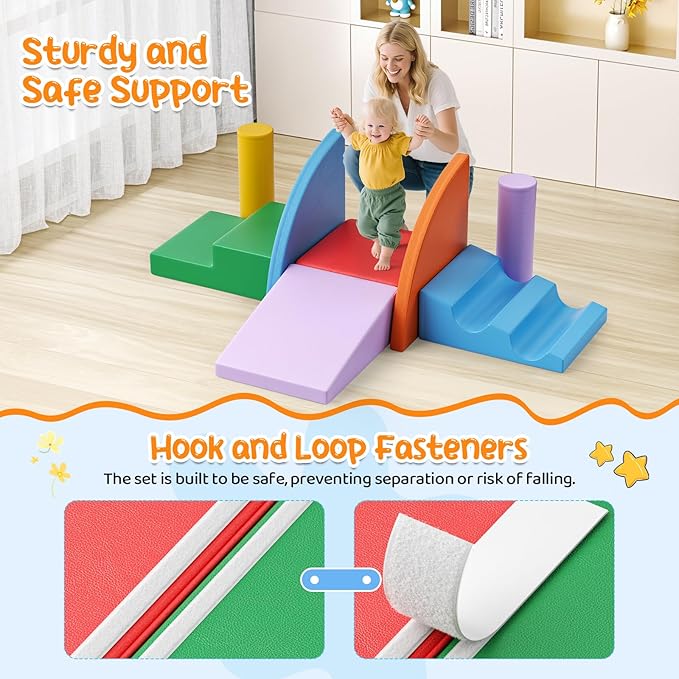 Lischwert Foam Climbing Blocks for Toddlers 1-3, 8pcs Soft Play Set with Crawling Exploration Toys, Indoor Outdoor Infant Safe Blocks for Baby Gym Toddler Playground