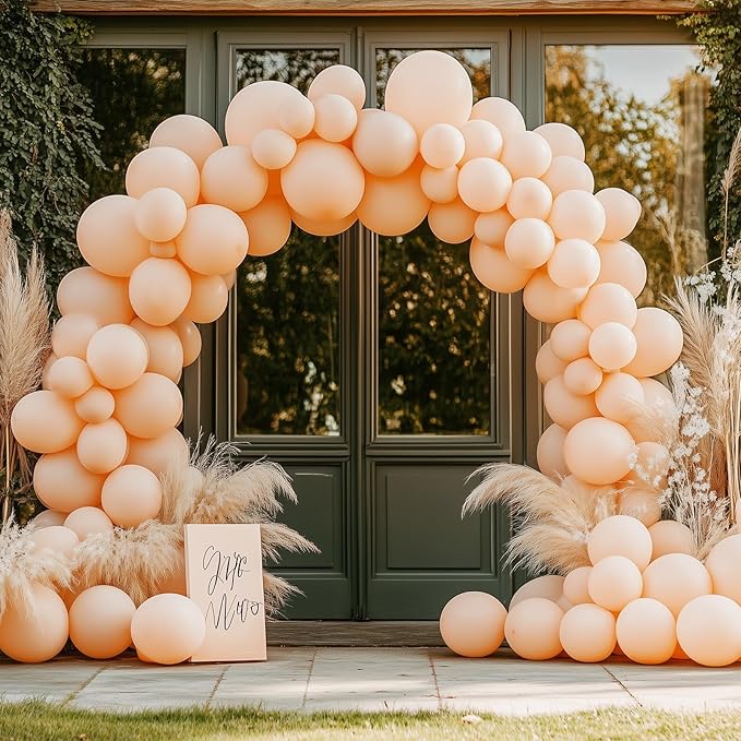 RUBFAC 129pcs Nude Balloons Different Sizes 18 12 10 5 Inch, Boho Beige Apricot Balloon Garland Arch Kit for Party Decoration Gender Reveal Graduation Wedding Anniversary Baby Shower Party Supplies