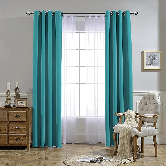 NICETOWN Peacock Teal Blackout Curtains for Living Room, Window Treatment Thermal Insulated Room Darkening Grommet Drapes Sound Dampening for Bedroom, 2 Panels, W37 x L72