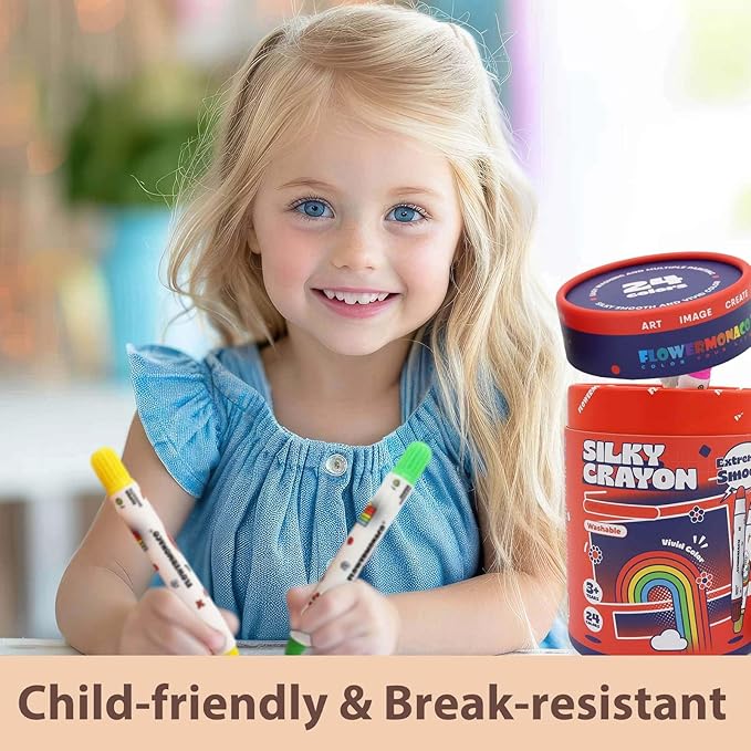 Lebze Washable Jumbo Crayons for Toddlers, 24 Colors Non Toxic Crayons Set, Large Baby Crayons Kids, Gift for Boys and Girls Flower Monaco