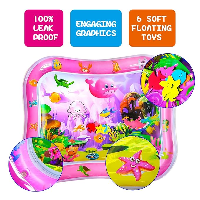 ZHUYNXIR Extra Big Infant Toys, Tummy time mats,Tummy time Toys, Baby Pink Water Play mat, Fun Early Development Activity Play Center for Newborn, Pink 39.5x31.5 in.