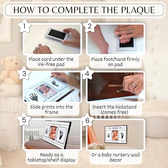 Inkless Hand and Footprint Kit, Baby Keepsake Plaque & Baby Shower Gifts - Ideal as Mom To Be Gift, Nursery Picture Frames, Clean Touch Hand and Footprint Kit (Style 2 - Design 1)