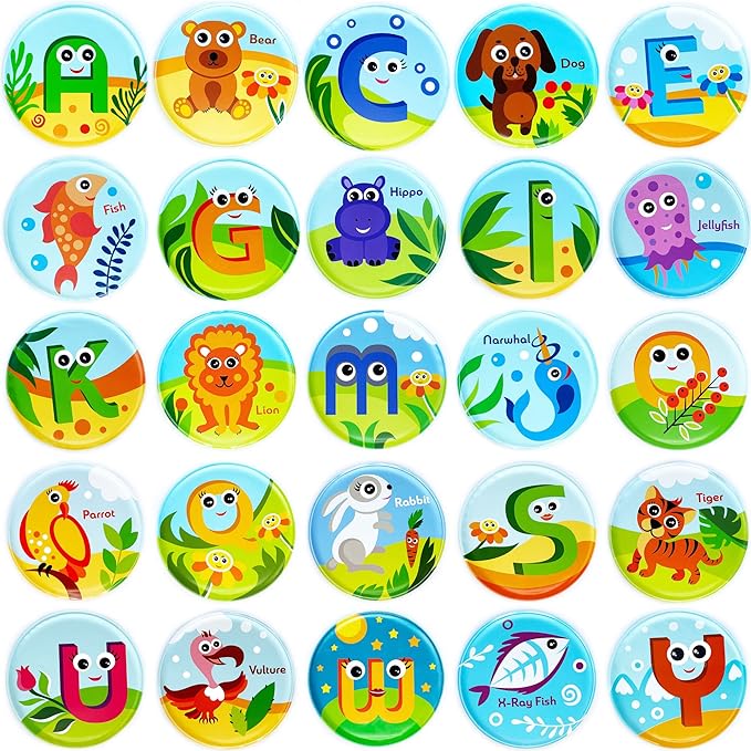 Floating Animals & Alphabet Flash Cards for Bathtub - Preschool Learning Toddler Flash Cards - Educational Bath Toys for 18 Months+ (Set of 26)