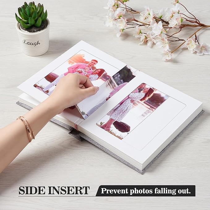 Photo Album 5x7 with Writing Space Linen Cover 5x7 Photo Album Book Holds 30 Photos Ideal for Wedding Theme-Album and Baby Photo Albums (Dark Green,30 Pockets)