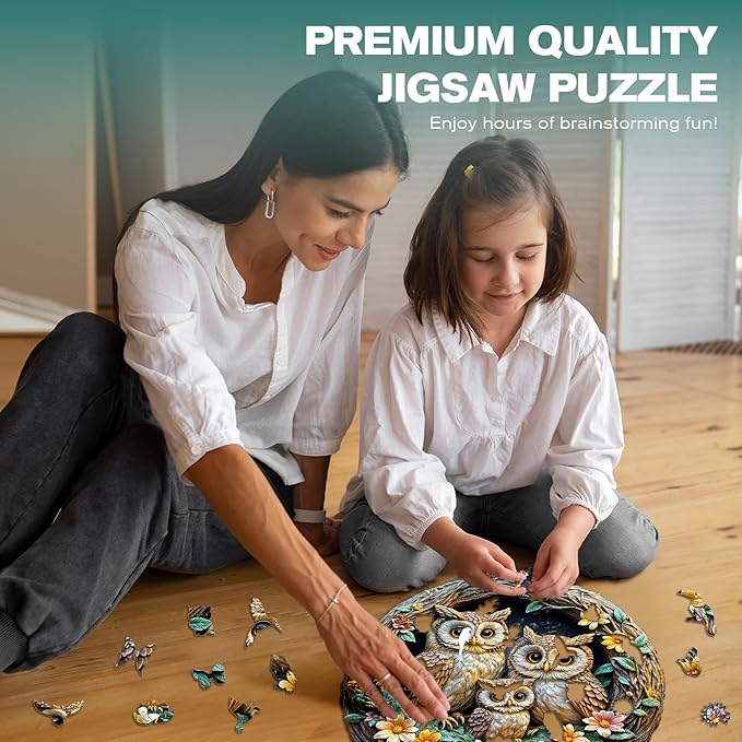 Wooden Puzzles for Adults and Kids - 3D Vision Effects Owl Family Wooden Jigsaw Puzzle - Unique Animal Shaped Wood Puzzles Adult - Creative Birthday Gift Family Game (200pcs)