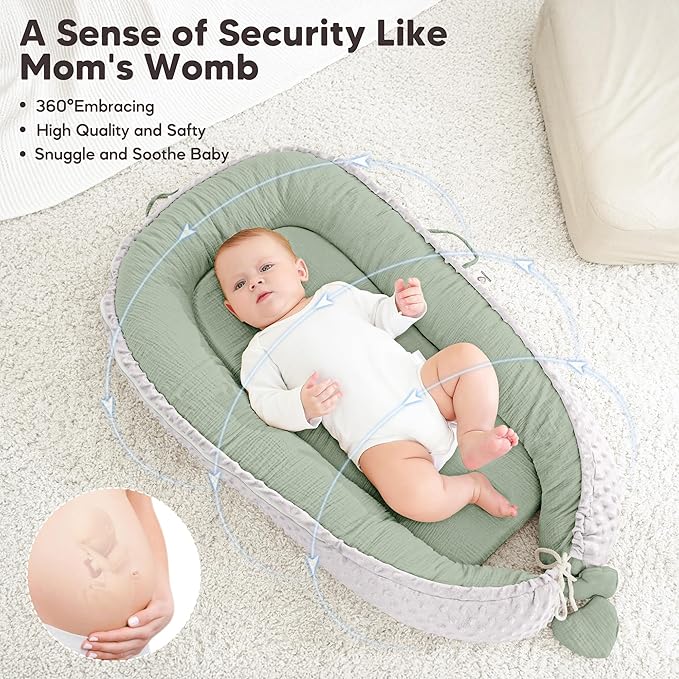 Baby Lounger - Infant Lounger Pillow for Newborn 0-24 Months, Soft, Breathable & Portable Baby Lounger Pillow for Boys & Girls, Cozy Baby Floor Seat for Home & Travel (Green)