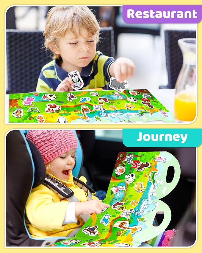 Benresive Reusable Sticker Books for Kids 2-4, Sticker Books for Toddlers 1-3 2-4, Toddler Travel Toys Activities Crafts Gifts - Animals