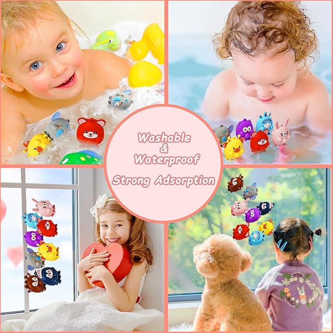 32 Pcs Party Favors for Kids, 3D Animal Pop Fidget Toys Bulk, Sensory Bath Suction Toys for Toddlers, Carnival Treasure Classroom Prizes Box Toys, Fidget Stocking Stuffers Birthday Party Gifts