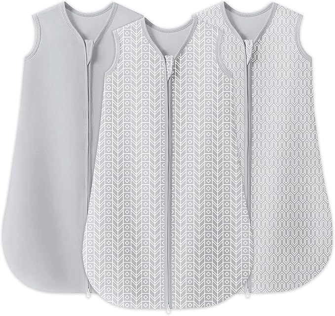 SWEET DOLPHIN Baby Sleep Sack 18-24 Months - 100% Cotton 2-Way Zipper TOG 0.5 Infant Wearable Blanket, Newborn Essentials Toddler 3 Pack Sleeping Sacks - Grey