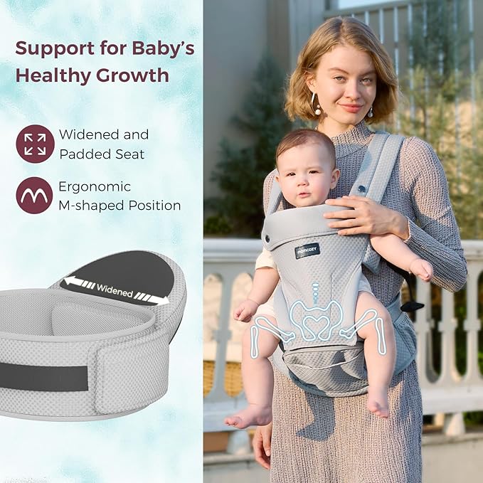 Momcozy Baby Carrier with Hip Seat, 2-in-1 Forward-Facing Carry for Active Babies, Detachable Hands-Free Carrier up to 44lbs, Breathable Infant Carrier Fits Waist Sizes up to 45 Inches, AirMesh Grey