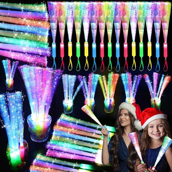 38 PCS Halloween Glow Sticks Bulk, Glow Fiber Optic Sticks, LED Light Wands, Glow in The Dark Party Supplies, Fiber Optic Wands for Weddings, Flashing LED Party Favors, Colorful Light Sticks