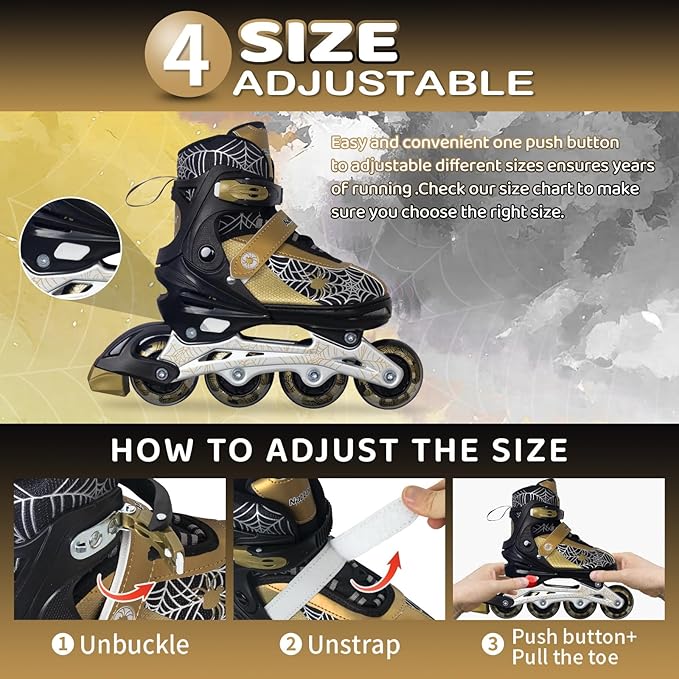 Nattork Kids Adjustable Inline Skates with PU Flash Wheels, Fun Roller Skates for Ages 4-12, Indoor/Outdoor Birthday Gift for Son and Grandson