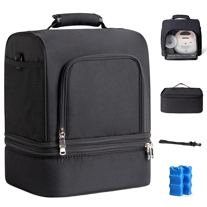 NCVI Breast Pump Bag, Double Layer Removable Pump Bag for Spectra S1, S2, Medela, Breast Pump Backpack with Ice Pack, Insulated Breast Milk Cooler Bag for Working Nursing Moms, Black