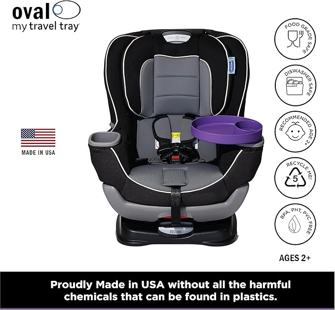 Travel Tray Oval USA Made Extend Your Current Cup Holder to Hold Your Cup Plus A Tray for Snacks, Toys and Accessories. Use in a Car Seat, Booster, Stroller, Golf Cart, Outdoor Chair, Purple