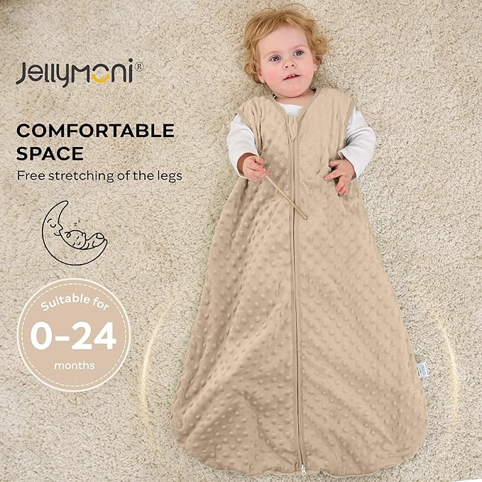 JELLYMONI Fleece Baby Sleep Sack 12-18 Months, 1.5 Tog Warm Winter Baby Wearable Blanket with Plush Dots and 2-Way Zipper, Cotton Toddler Sleep Sack