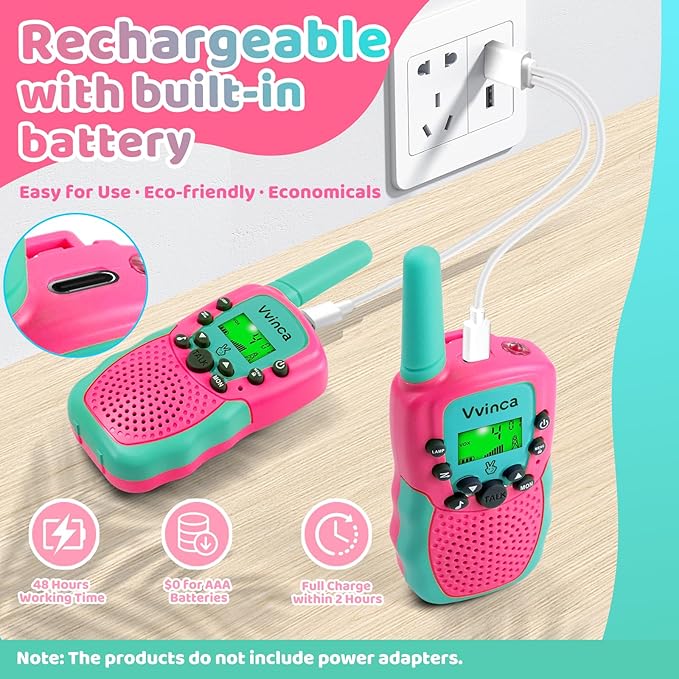 Walkie Talkies for Kids, 3 Miles Long Range 22 Channels 2 Way Rechargeable Kids Walkie Talkie with Flashlight for Camping Hiking Indoor Outdoor Toy 3 4 5 6-12 Boy Girl Birthday Gifts 2 Packs