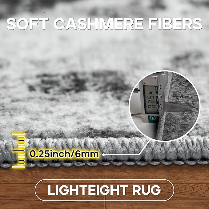 Runner Rug for Hallways Kitchen 2'6"x8' Washable, Non Slip Carpet 8ft Area Rugs Entryway Rubber Backed 8 Feet Neutral Abstract Modern Low Pile Indoor Black Grey