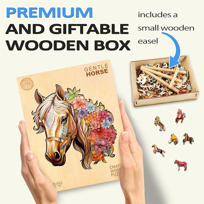 Wooden Puzzles for Adults, Wood Horse Puzzle, Unique Gifts for Men Women, Adult Puzzles (S-8.5 * 8.1in 100pcs)