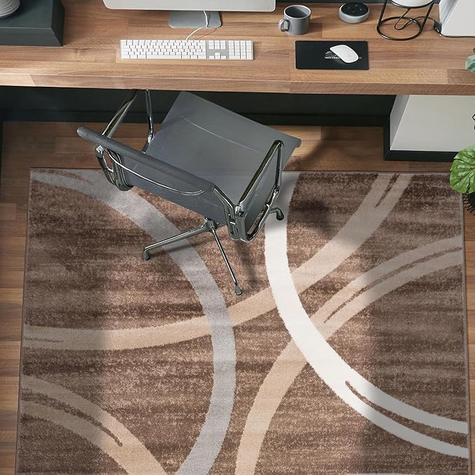 Rugshop Modern Wavy Circles Design Area Rug 4' x 6' Brown