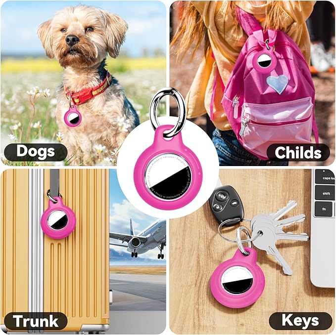 Upgrade Waterproof 2 Pack Airtags Holder with Apple Airtags Keychain, Hard PC Air Tag Case, Anti-Scratch & Shock Air tag Holder, Men's Women's Keyrings & Keychains -Black+Rose Red