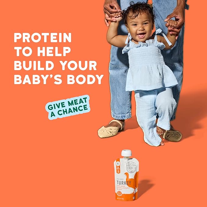 Serenity Kids 6+ Months Organic Baby Food Pouches - BPA-Free Range Turkey Pouches with Pumpkin Puree, Sweet Potato & Beet - 3.5 Oz, 6 Pack