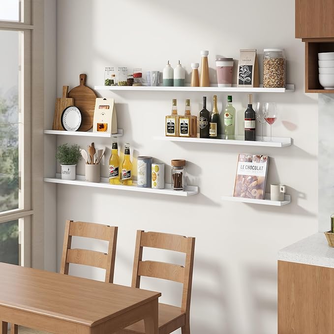 Floating Picture Ledge Shelves for Wall Set of 4, 72 Inch Wall Shelves with Lip Long Large Nursery Book Shelf for Toys Storage Kids Bookshelf Wall Mounted Living Room Bedroom Decor Frames