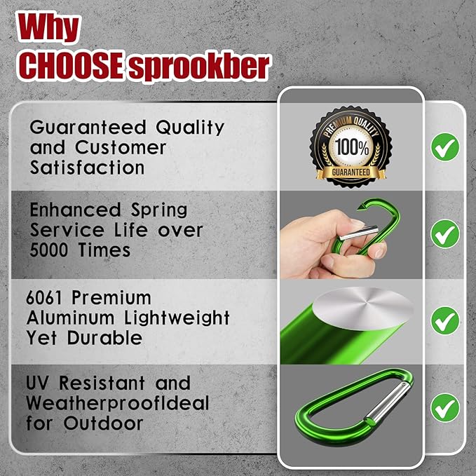 sprookber 4" & 5" Extra Large Aluminum Carabiner D Ring, Caribeener Clips, Spring Snap Hook for Keychain Clip, Set of 4