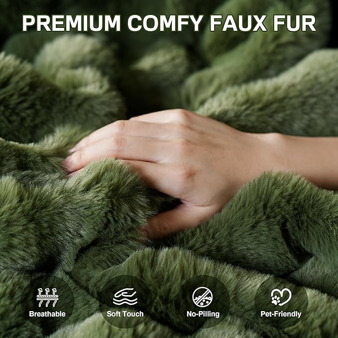Modern Bean Bag Chair, Large Bean Bag Couch for Adults with Memory Foam Filled, Soft Faux Bunny Fur Lazy Chair for Living Room Bedroom Dorm Apartment, No Assembly Required, Green