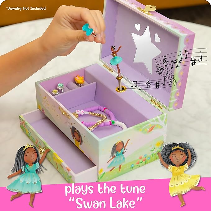 Musical Ballerina Kids Jewelry Box - Girls Jewelry Box with Mirror, Ballerina Gifts for Girls Age 4-6