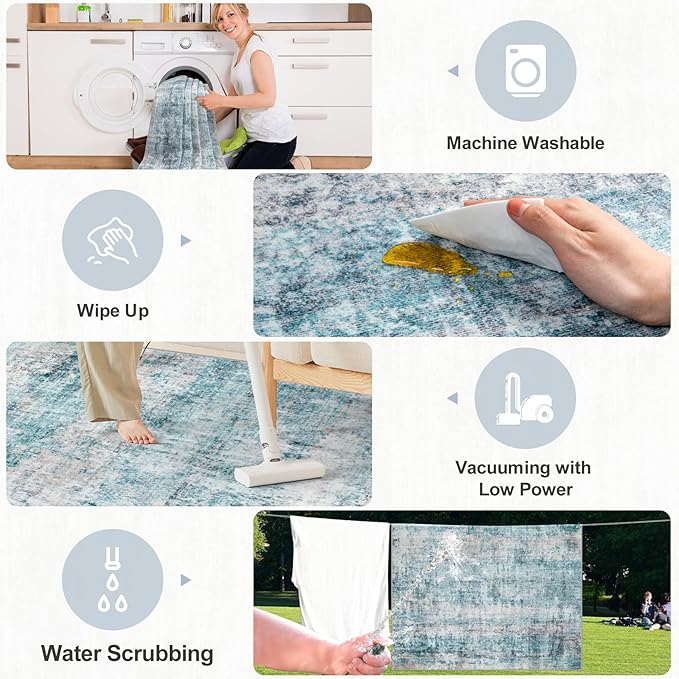 8x10 Area Rugs for Living Room - Washable Rug Modern Abstract Soft Large Neutral Non-Slip Carpet Indoor Floor Thin Carpets for Bedroom Dining Room Farmhouse Nursery Home Office Green