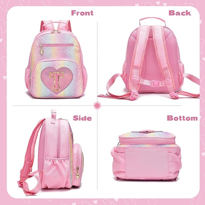 I IHAYNER Kids Glitter Lightweight Backpack for School Travel & Daycare, Toddler Backpack for Girls 3+ Preschool Kindergarten Elementary Kids Backpack-Rainbow Pink T