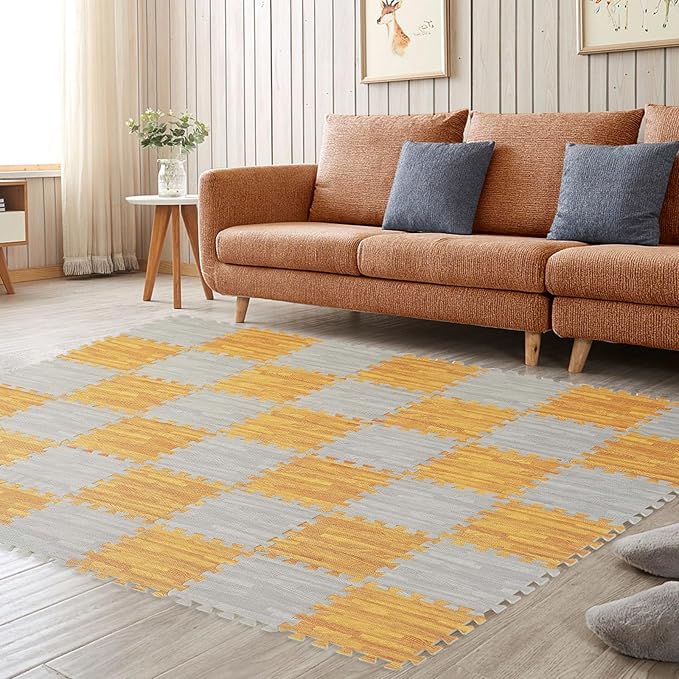 Skyweaver 24 Tiles Soft Non-Toxic Baby Play Mat for Floor EVA Foam Jigsaw Puzzle Play Mat, Interlocking Squares with 0.6inch for Babies, Toddlers & Kids Gym, Nursery, Playroom, Gray