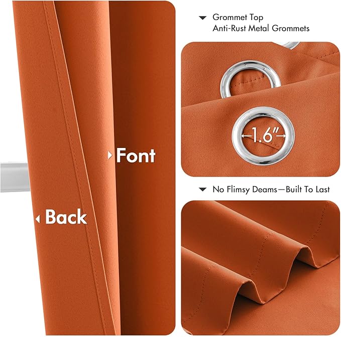 MIULEE Orange Blackout Curtains for Bedroom Living Room 90 Inches Long 2 Panels, Thermal Insulated Room Darkening Fall Drapes Solid Grommet Noise Reduction Light Blocking Window Treatments 40x90 Inch