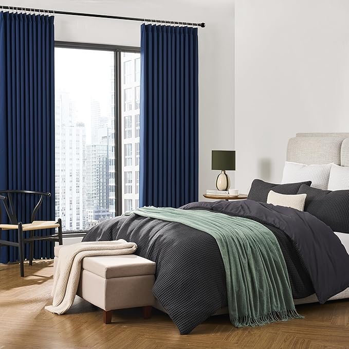 Pinch Pleated Curtains 63 Inches Long 2 Panels Set, Thermal Insulated Blackout Room Darkening Curtain for Bedroom,Window Draperies with Hooks(Navy Blue,72x63-inch)