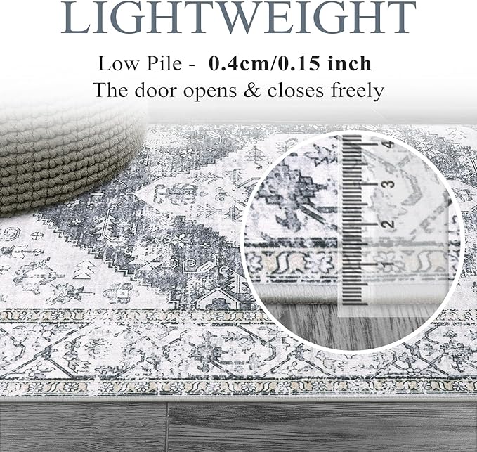 Lahome Boho Runner Rug for Hallway - 2x7 ‎Stain Resistant Non-Slip Kitchen Runners Non Skid Washable 7 Ft Lightweight Throw Bathroom Runner, Oriental Distressed Print Runner for Bedroom Laundry Room